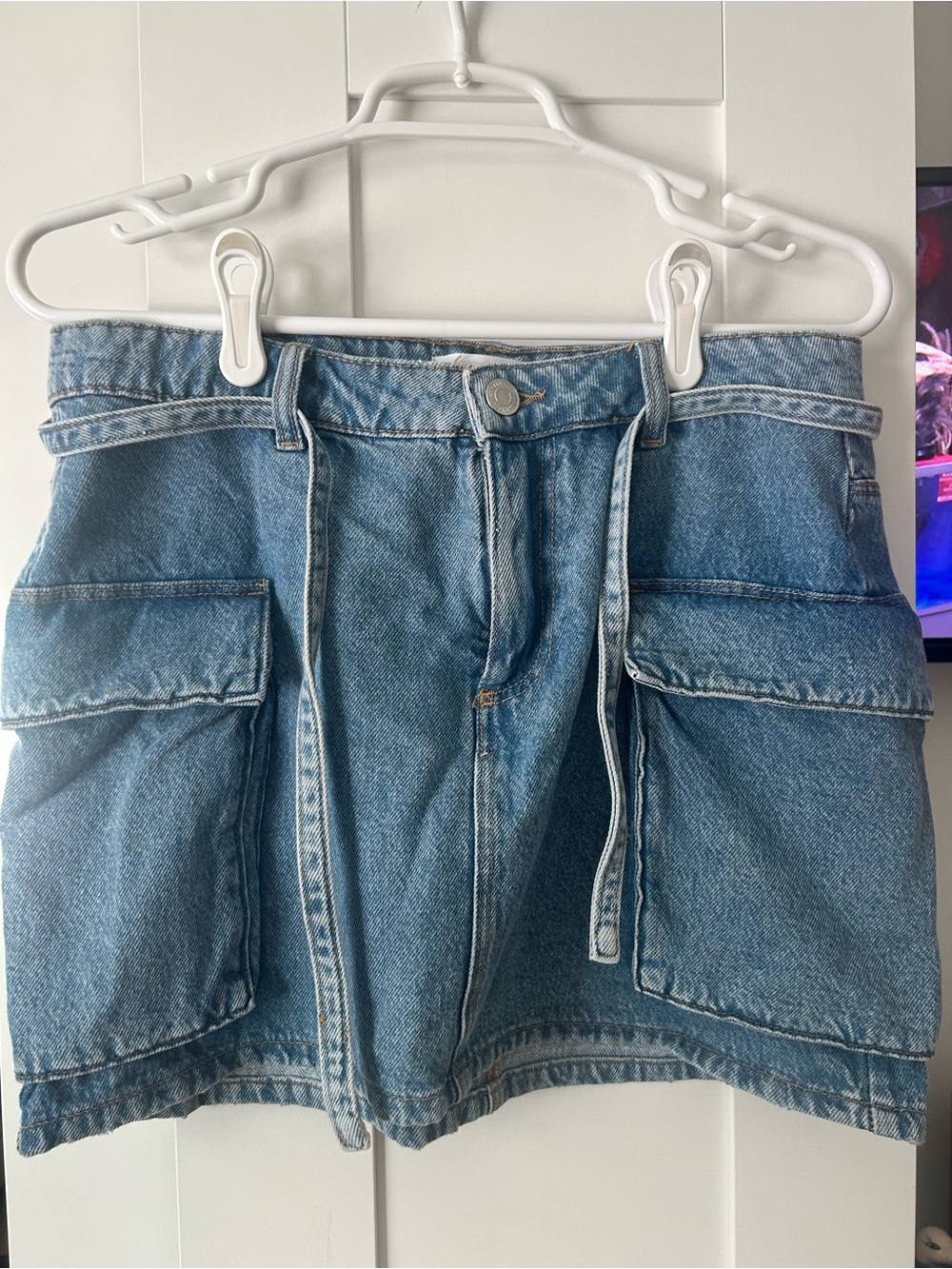 Stradivarius Denim Cargo Pocket Mini Skirt